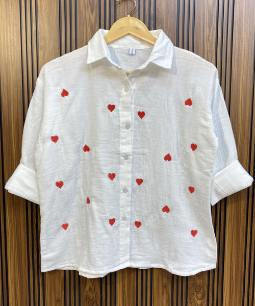 White With Red Heart Printed Shirt