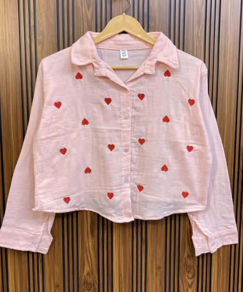 Light Pink With Red Heart Printed Shirt