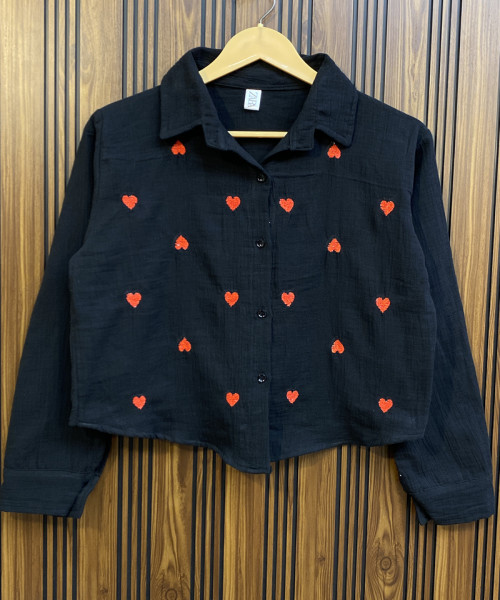 Black With Red Heart Printed shirt for Women