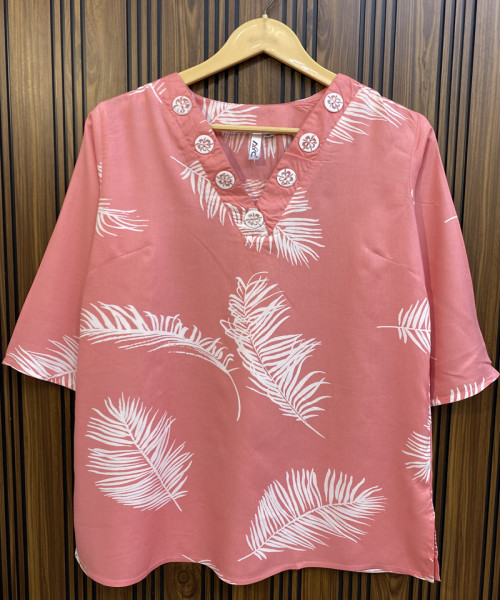 Peach V Neck Cotton Kurtis