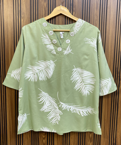 Green V Neck Cotton Kurtis