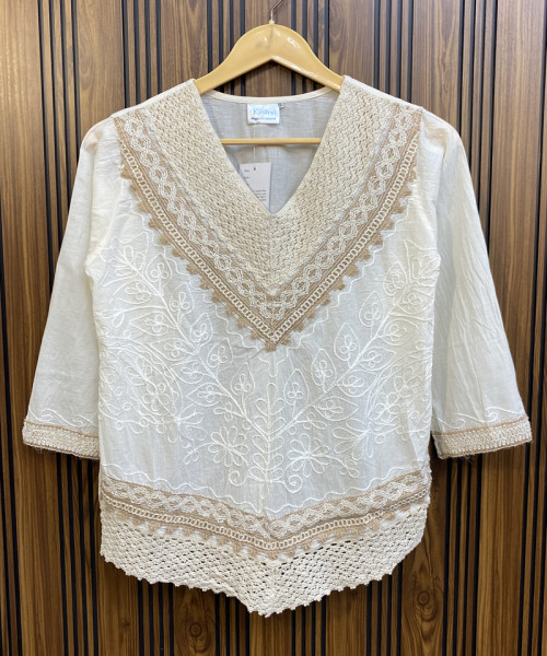White V neck Cotton Kurtis