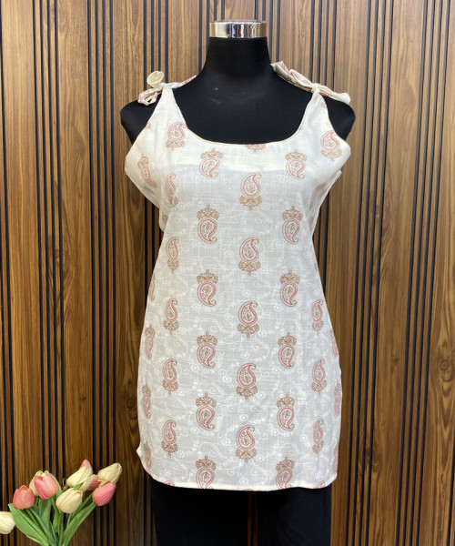 White  Printed Cotton Kurtis