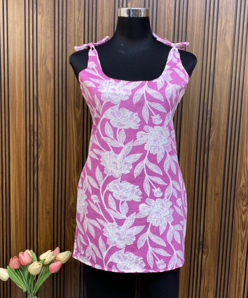 White Flower Printed Cotton Kurtis