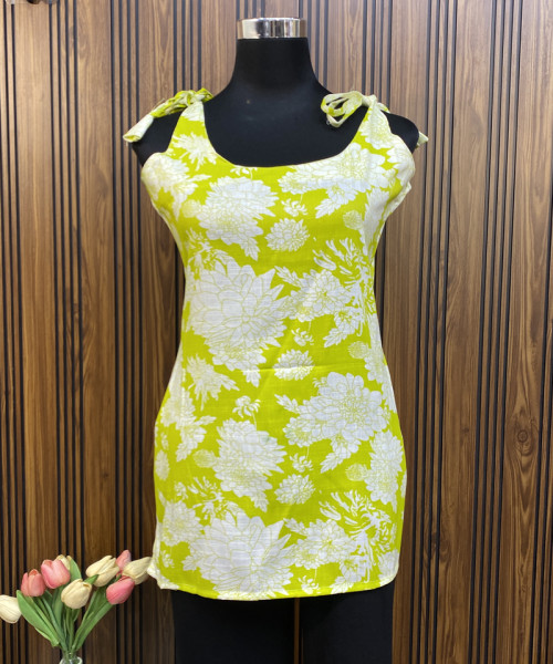 Yellow With White Printed Kurtis
