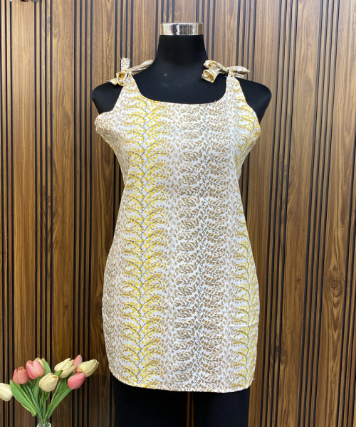 Brown With Yellow Printed Kurtis