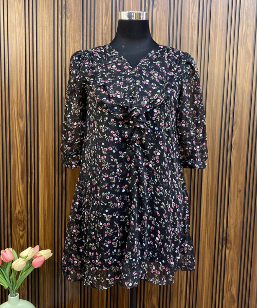 Black Flower Printed Summer Dress