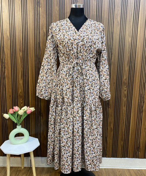 Light Brown Printed Long Dress