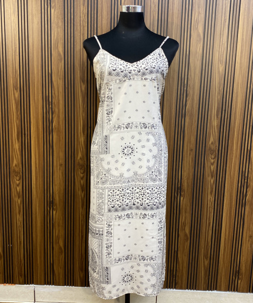 Off White With Black Printed Summer Dress