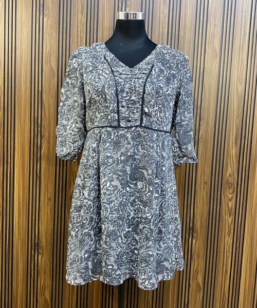 Black  With  White Printed Dress