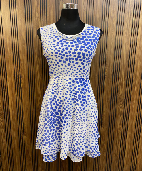 Blue With White Printed Summer Dress