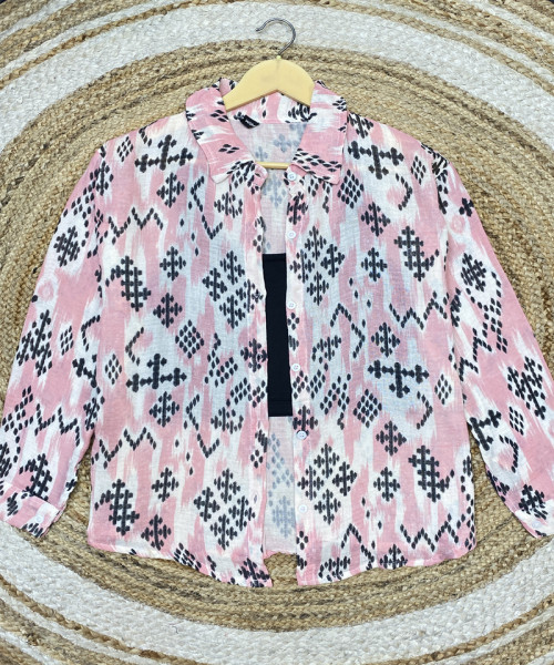 Light Pink With Black Printed Shirt