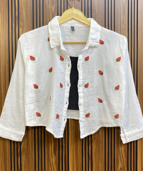 White Strawberry Print Shirt