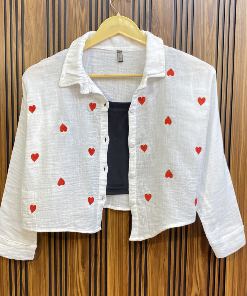 White Heart Print Shirt