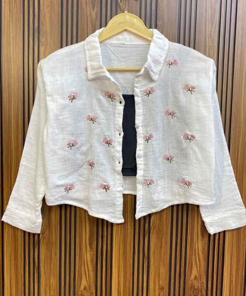 White Flower Printed Summer Shirt