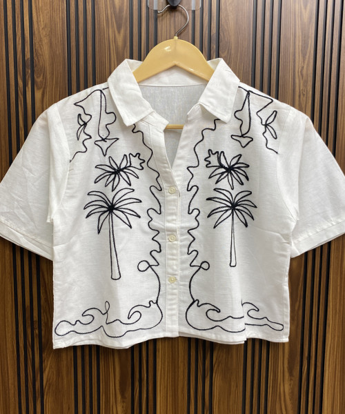 White With Black Cotton Shirt