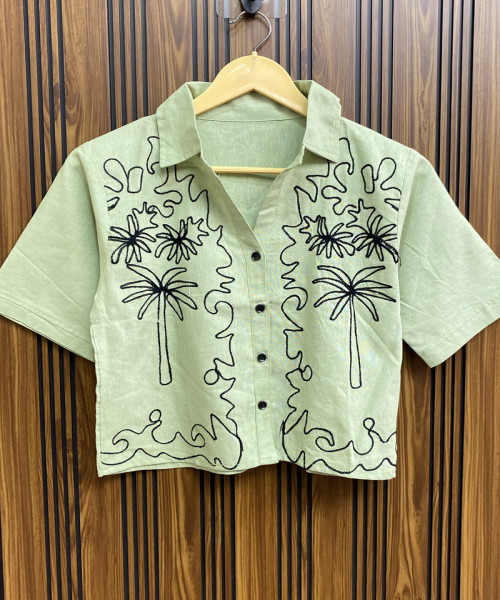 Green With Black Cotton Shirt