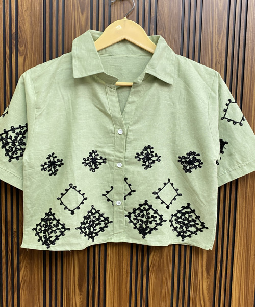 Black With Green Cotton Shirt