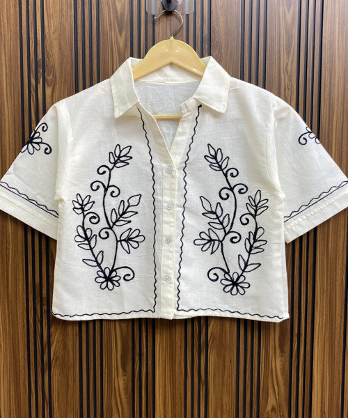 Off White Cotton Shirt For Women