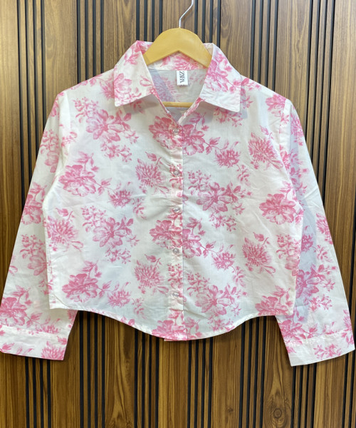 White With Pink Flower Printed Shirt