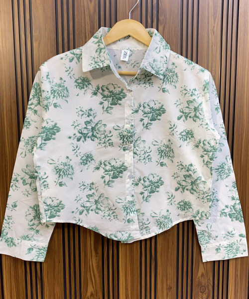 White With Green Flower Printed Shirt