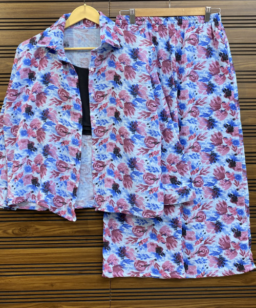 Blue  Flower Printed  Co Ord Set