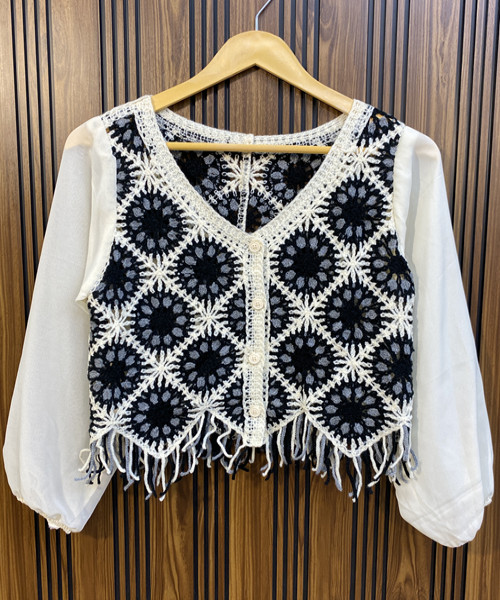 White With Black Crosia Top