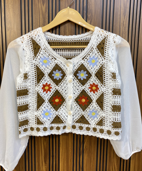 Brown With White Crosia  Top
