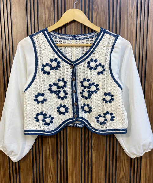 Blue Crosia Top For Women