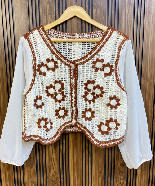 Brown Crosia Top For Women