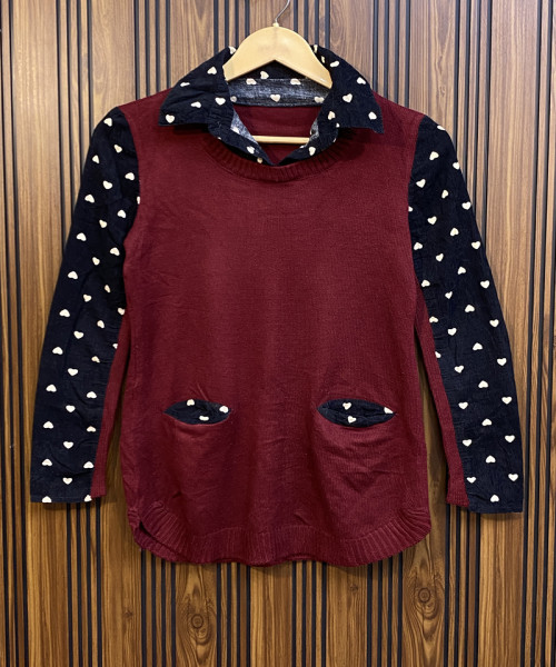 Maroon With Black Winter Top