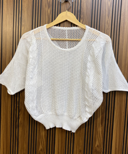 White Round Neck Winter Top