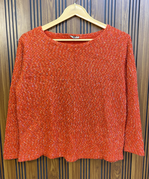 Orange Round Neck Knitted Pullover