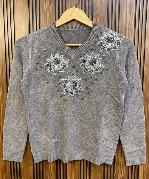Grey Flower Printed Winter Top