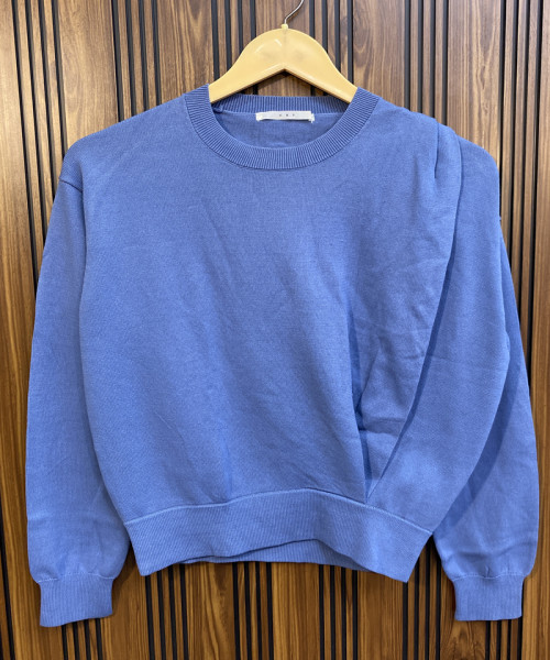 Sky  Blue Round Neck Knitted Pullover