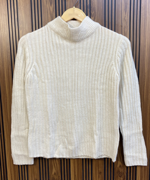Off White High Neck Knitted Pullover
