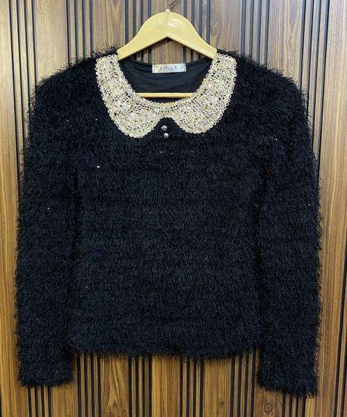 Black Fur Winter Top