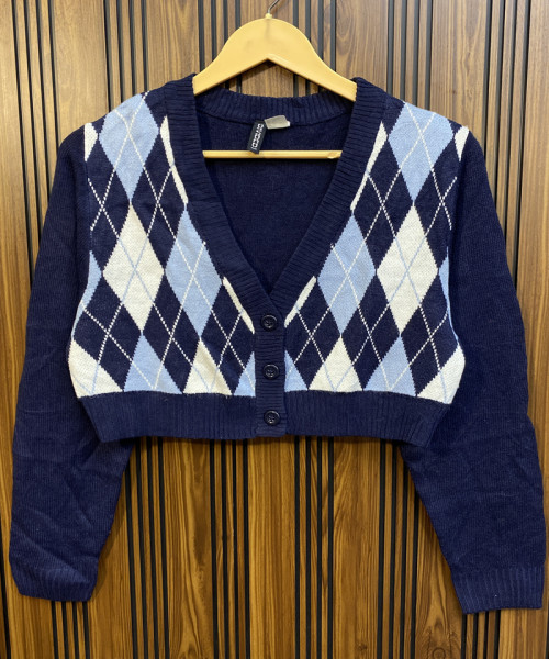 Navy Blue With White Knitted Cardigan