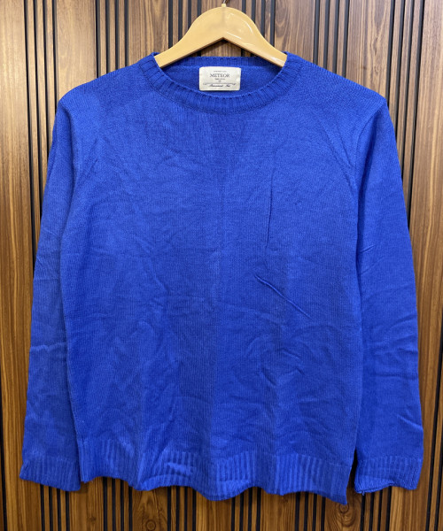 Blue  Round Neck Knit Pullover