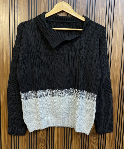 Grey With Black Knitted Pullover
