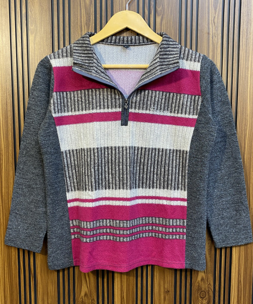Grey With Pink Winter Top
