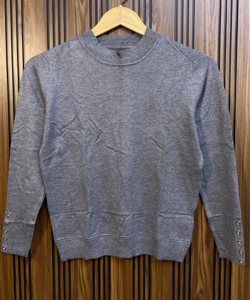 Grey  Round Neck Knitted Top