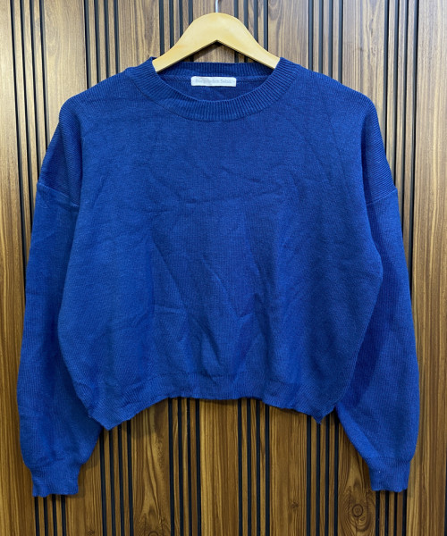 Blue Round Neck Knitted Pullover