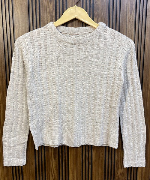 Off White Round Neck Pre Winter Top