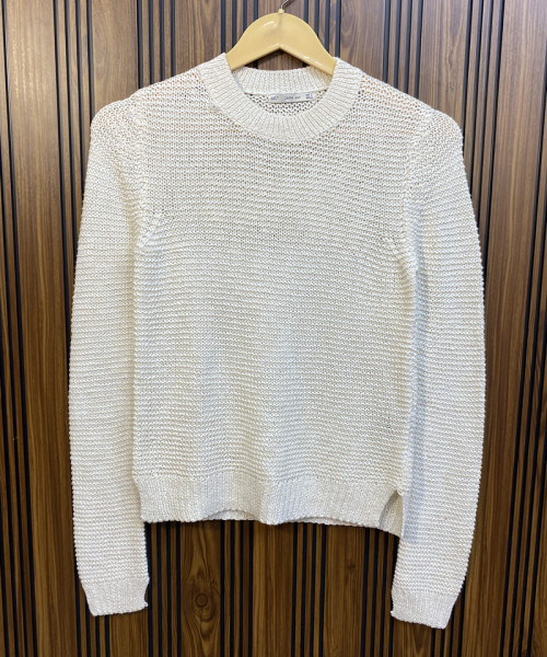 White  Round  Neck Knit Pullover For Women