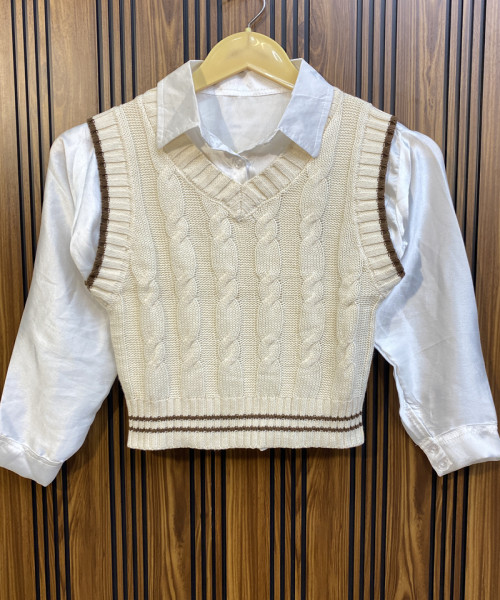 Off  White V Neck Knitted Sweater Vest
