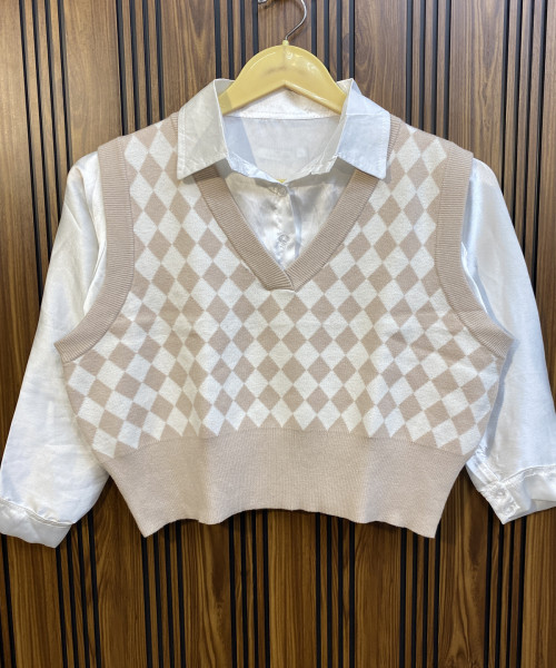Brown  With White Winter Sweater Vest