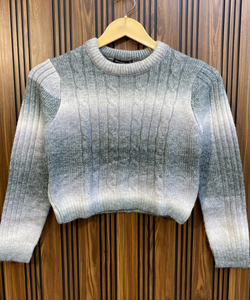 Grey  With White Knitted Pullover