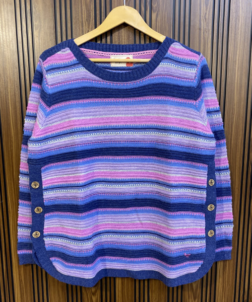 Blue  With Pink Round Neck Knitted Pullover