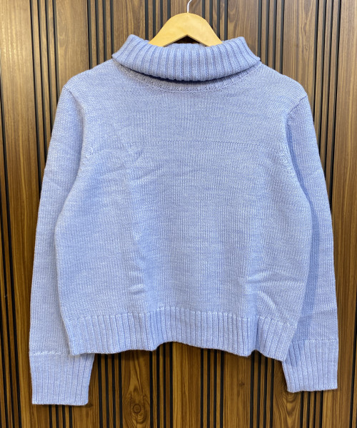 Sky Blue High  Neck Knitted Pullover
